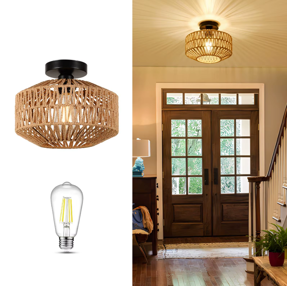 Rotan Hanglamp Handgeweven Natuurlijke Plafondlamp Bruin E27 Woonkamer | Sansoti