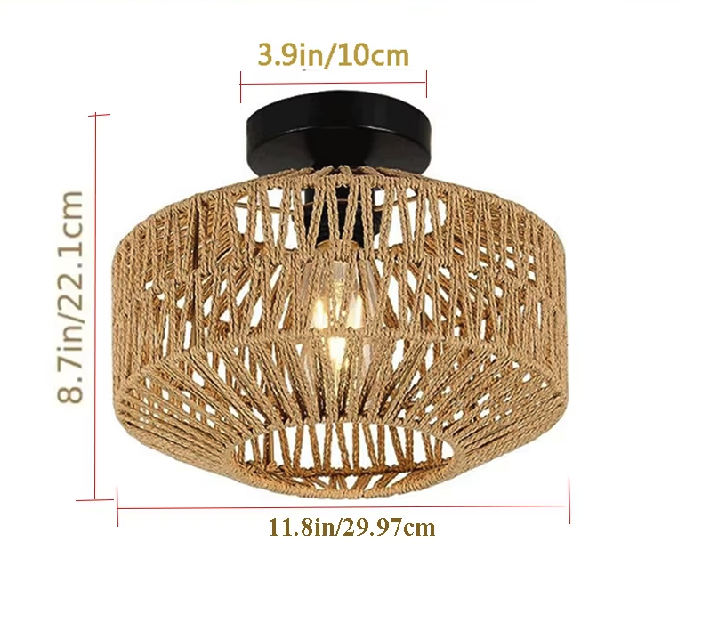 Rotan Hanglamp Handgeweven Natuurlijke Plafondlamp Bruin E27 Woonkamer | Sansoti