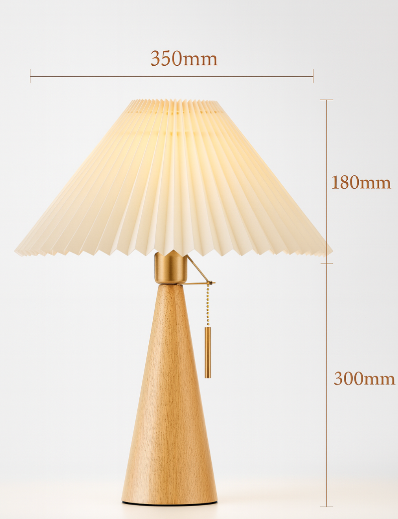 Tafellamp Hout Japans Minimalistisch Geplooide Kap 48cm LED | Sansoti