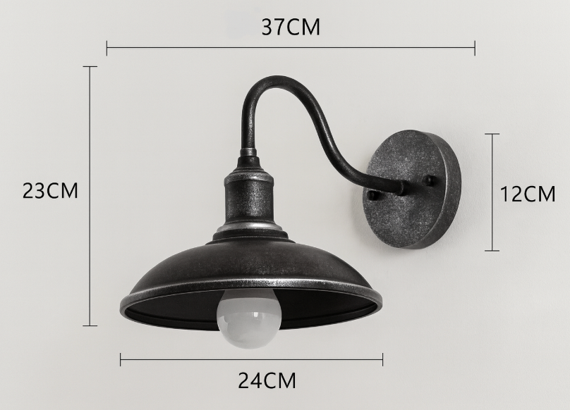 Applique Extérieure Murale Industrielle Vintage Fer Noir 37cm LED | Restfield