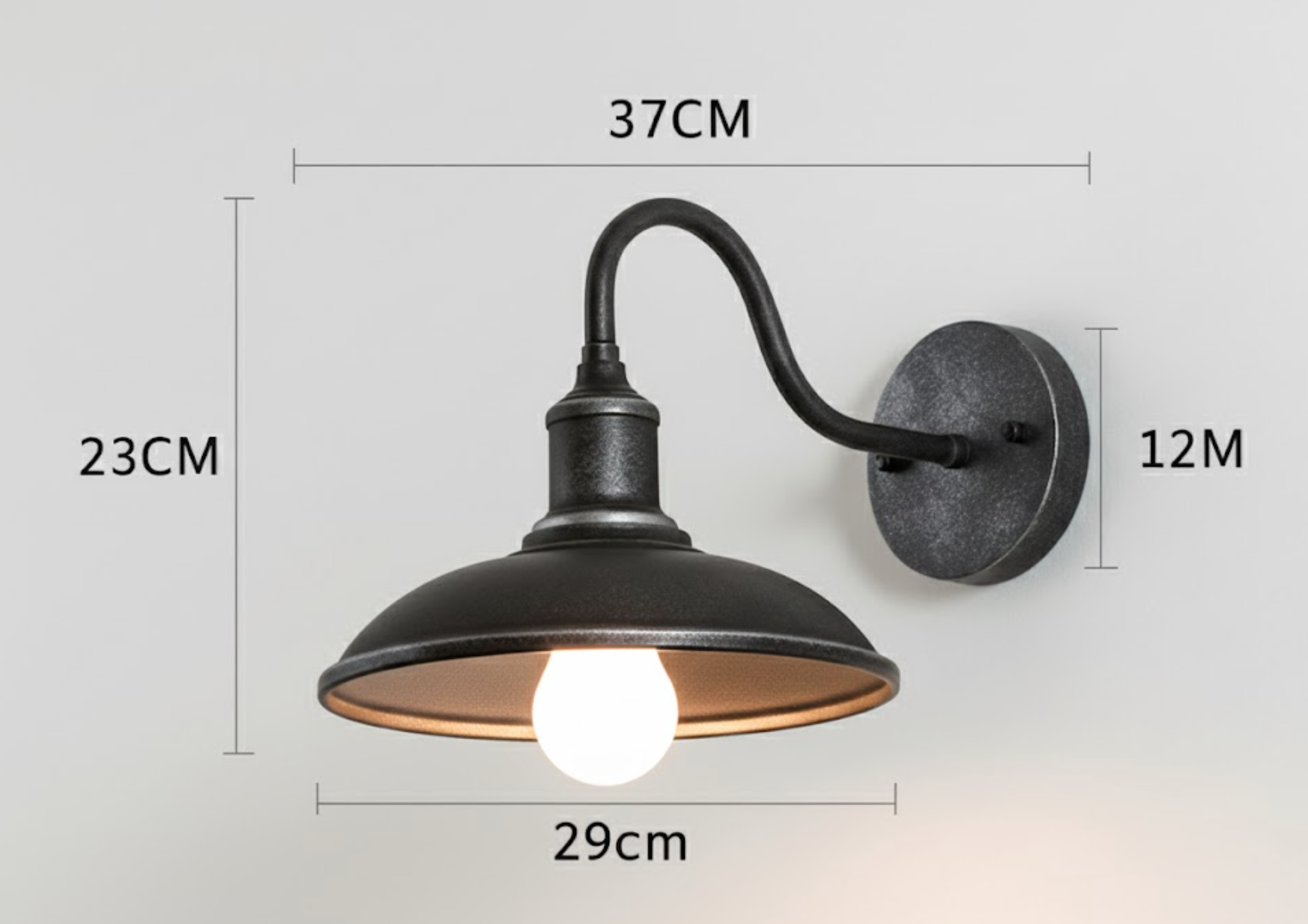 Applique Extérieure Murale Industrielle Vintage Fer Noir 37cm LED | Restfield