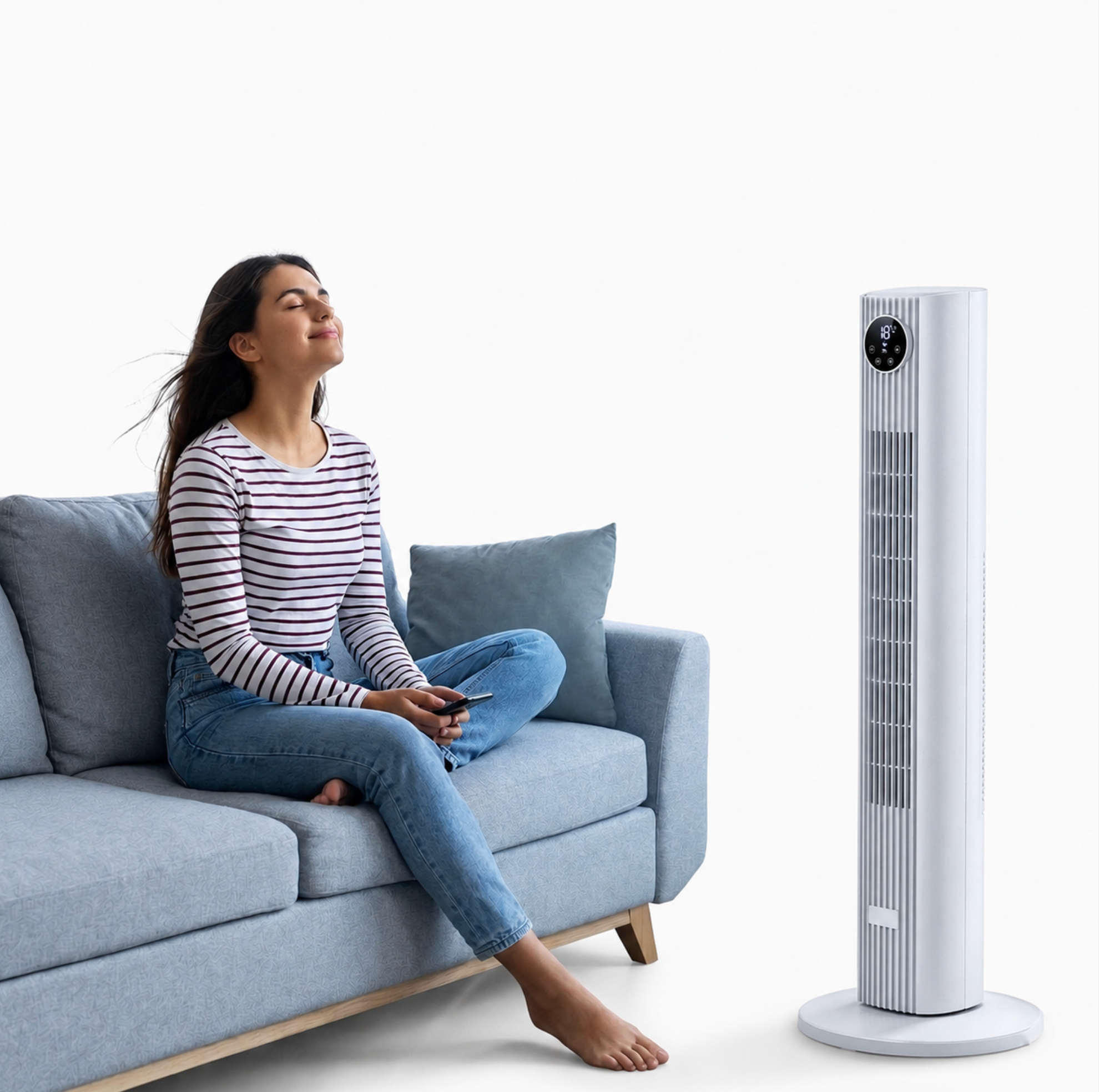 Turmventilator mit Fernbedienung, 90°-Oszillation, leise, 4 Stufen, Timer für Schlafzimmer und Wohnzimmer | Sansoti