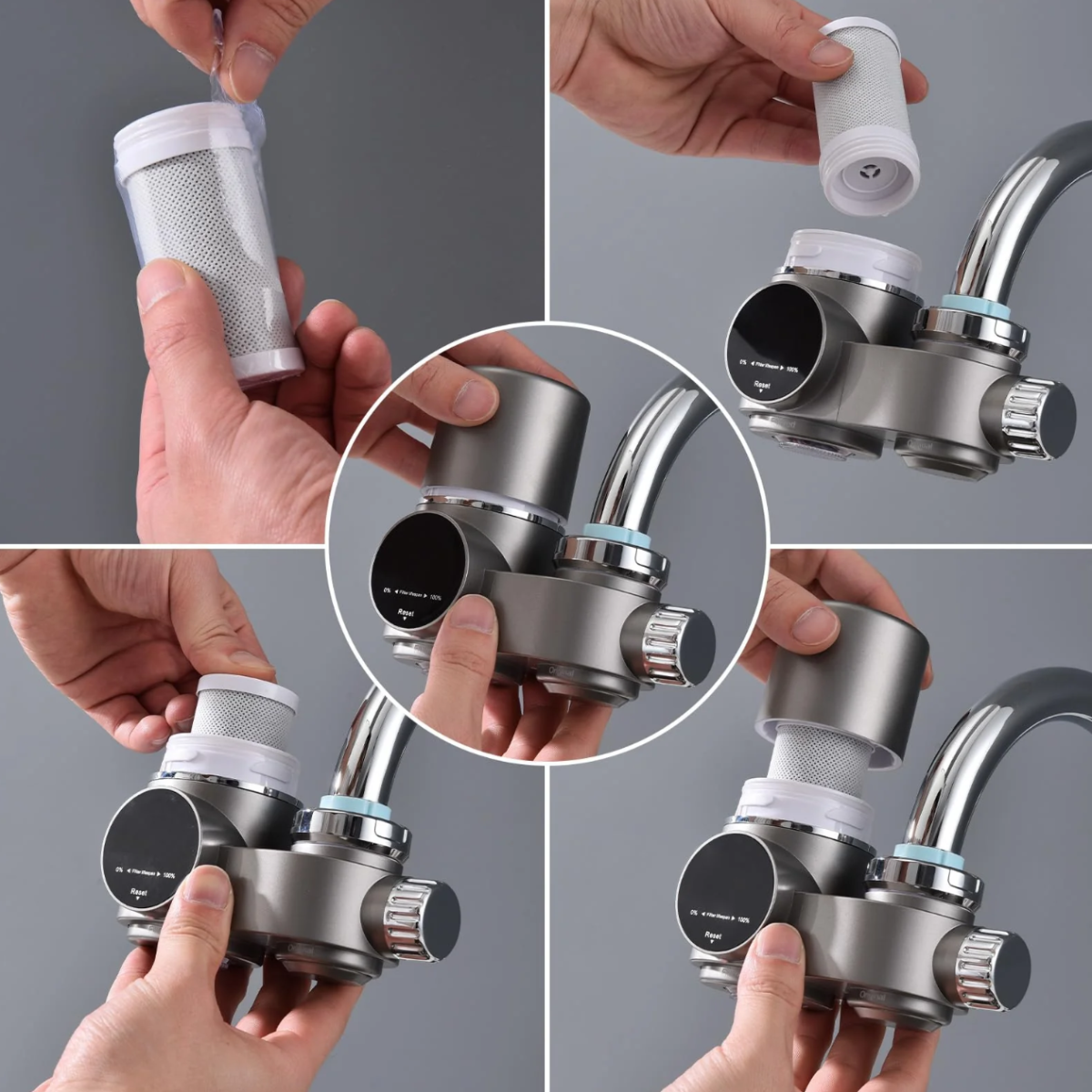 Wasserhahnfilter mit LED-Temperaturanzeige aus ABS und Edelstahl, zwei Modi, Wasseraufbereitung für die Küchenarmatur | Sansoti