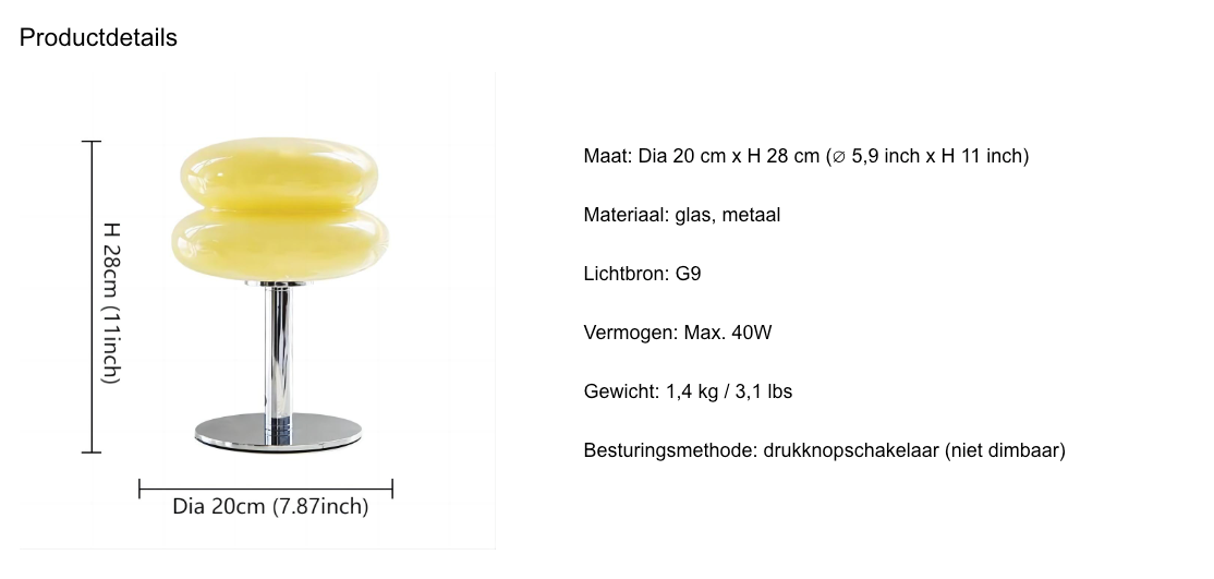 Bauhaus Tafellamp Glas Design Italiaans Dimbaar LED Nachtlamp USB | Sansoti