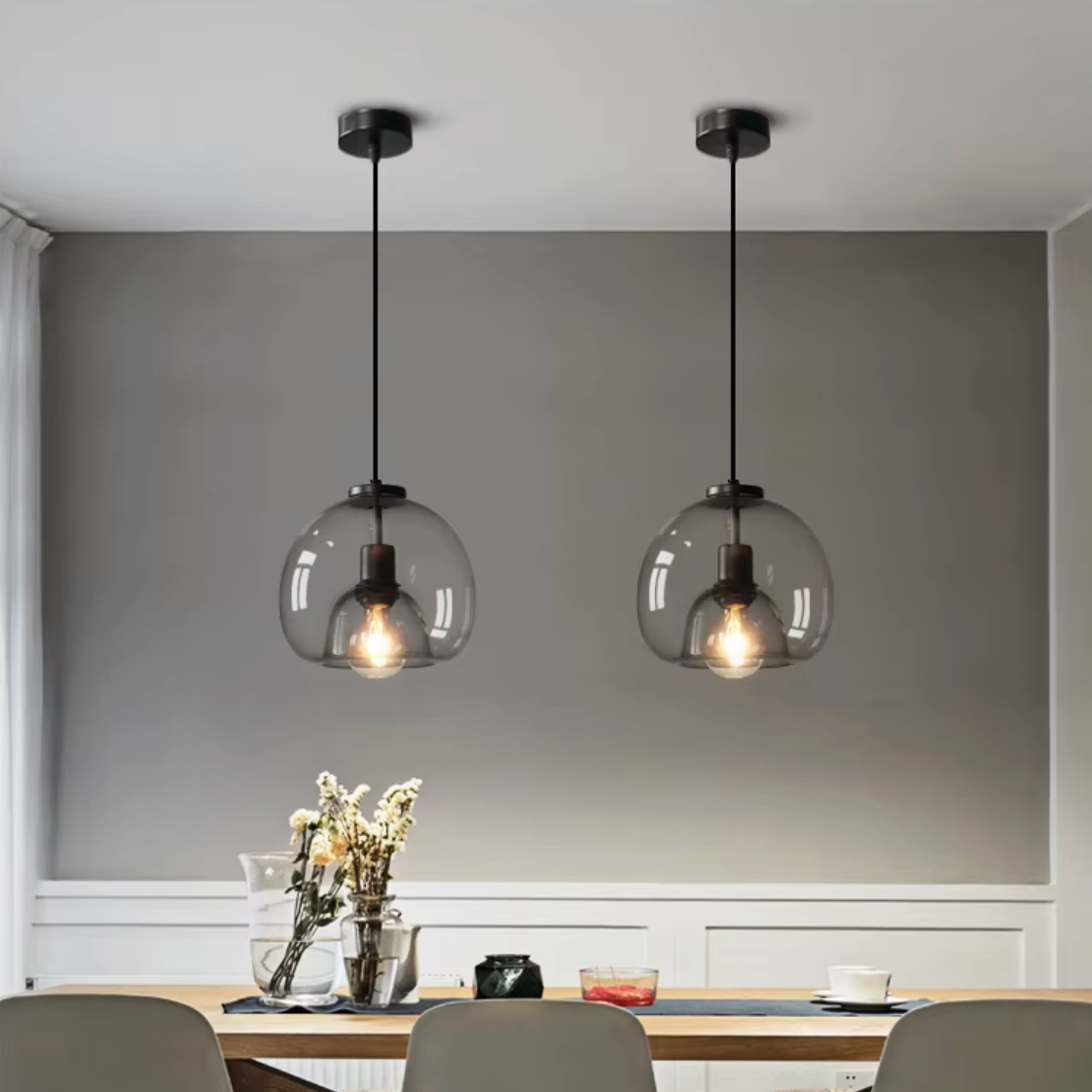 Hanglamp Rookglas Bol E27 25cm Eetkamer Slaapkamer Bar Industrieel Glazen Pendellamp Smoke Grijs Plafondlamp | Sansoti