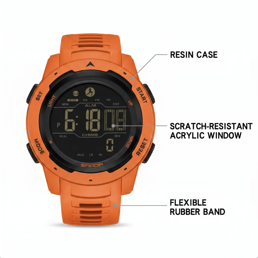 Digitaal Sporthorloge met Stappenteller – Waterbestendig Outdoorhorloge 5 Bar Waterdicht | Sansoti