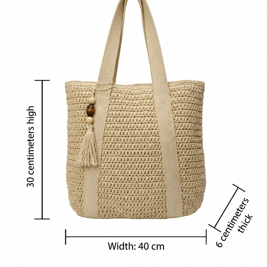 Geflochtene Raffia-Schultertas für Damen, sommerliche Boho-Handtasche, Shopper und Strandtasche, Beige, Braun, Grün, Natur | Sansoti