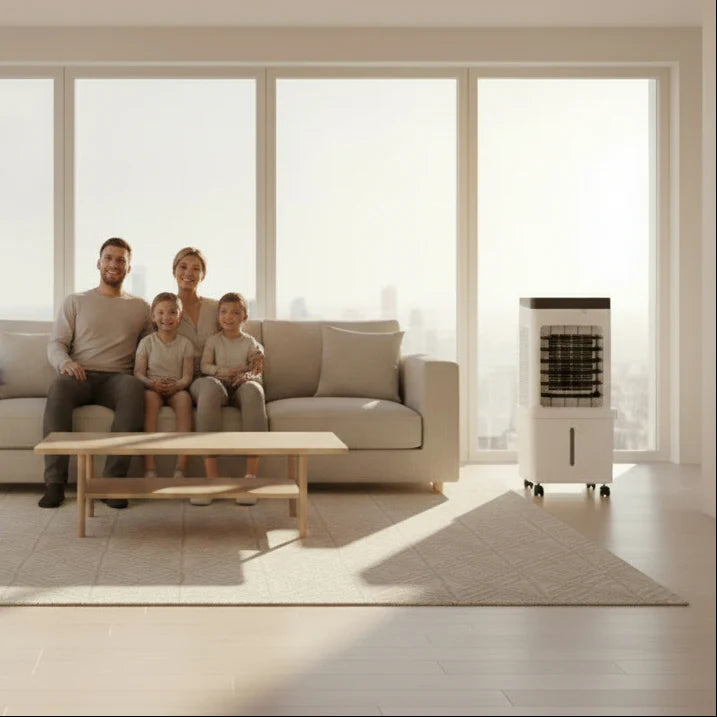 Luchtkoeler Mobiel 3-in-1 Zonder Afvoerslang Wit Slaapkamer Woonkamer Ventilator Luchtbevochtiger Luchtreiniger IJsblokjes Koeling | Sansoti