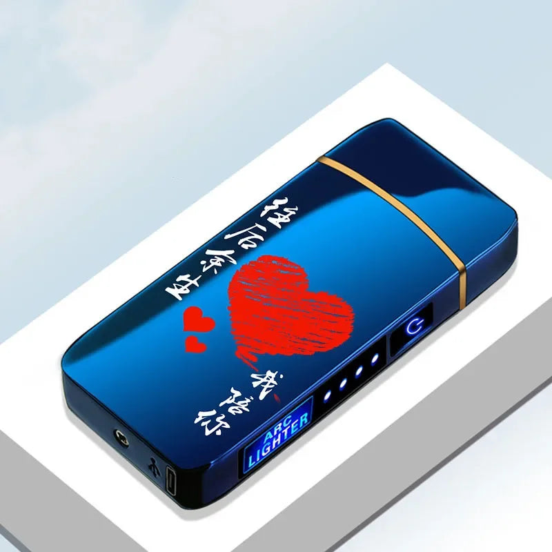 Elektronisches Plasma-Feuerzeug USB Wiederaufladbar Winddicht Metall Blau Für Kerzen Pfeife Mückenspiralen Doppelbogen Touchsensor LED Display | Restfield