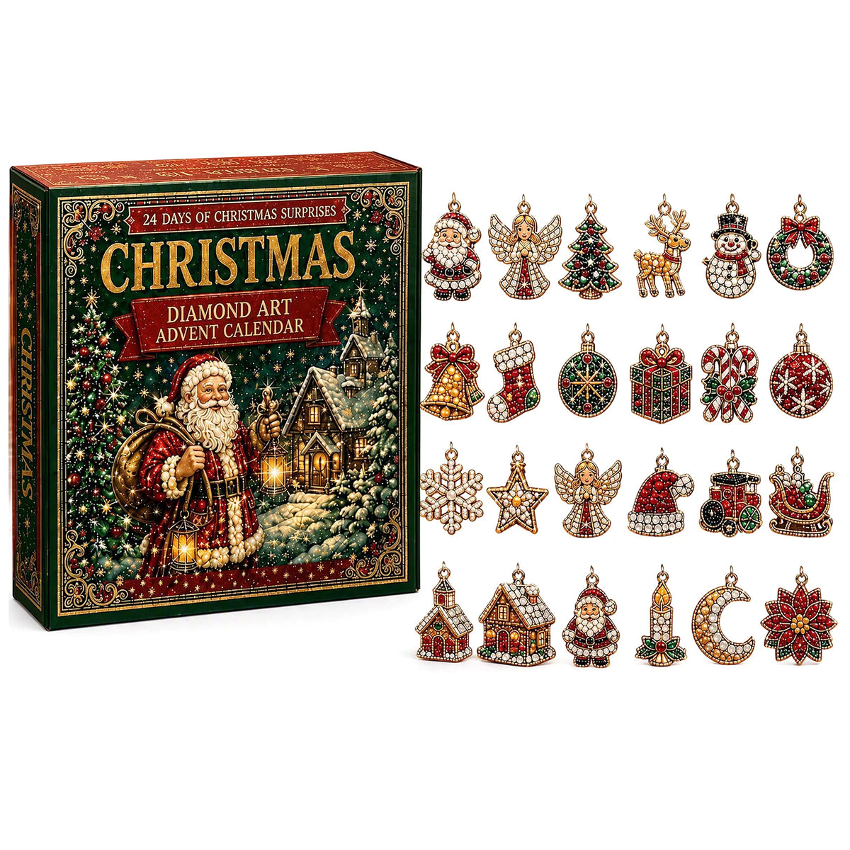 Advent Calendar Diamond Pattern 24 Compartments DIY Acrylic Ornaments Christmas Decoration Craft Kit for Children | Sansoti