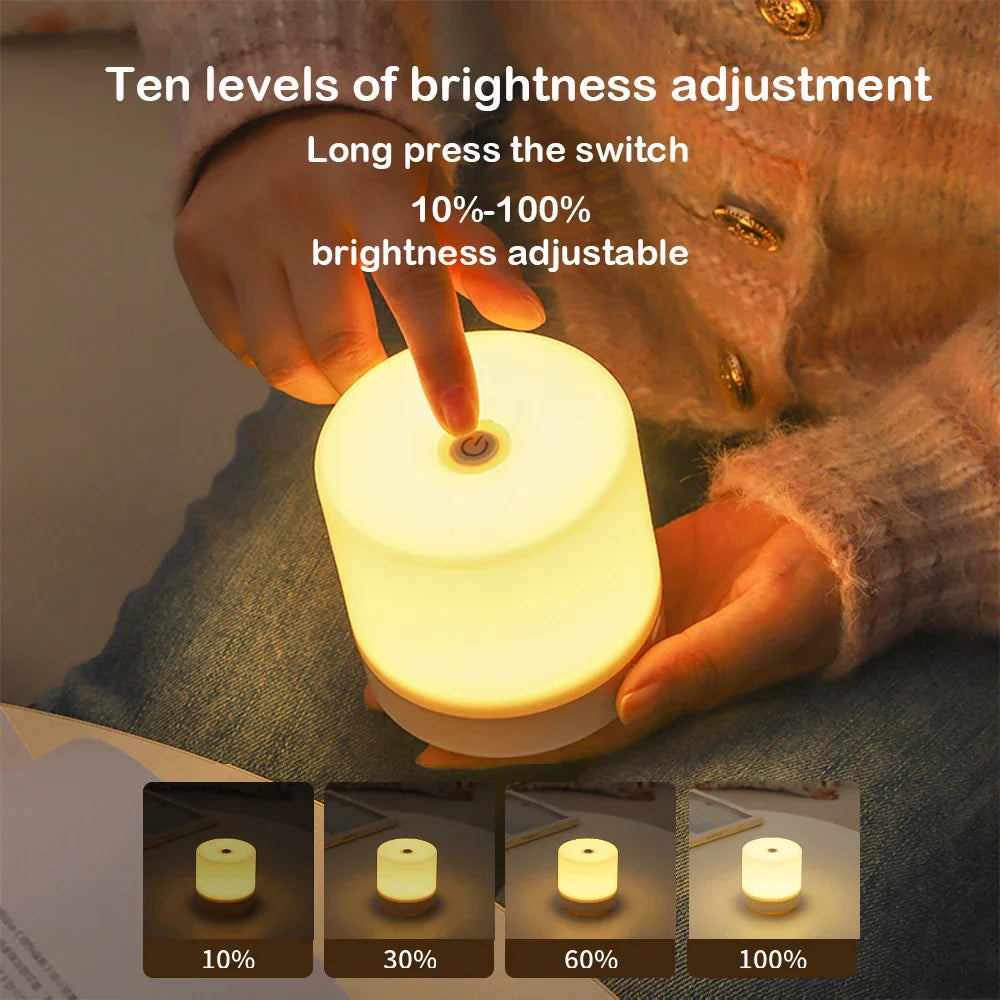 Nachtlamp LED USB 8.5cm Dimbaar ABS Wit Touch Bedlamp Slaapkamer Bureau Sfeerverlichting Compact Lampje | Sansoti