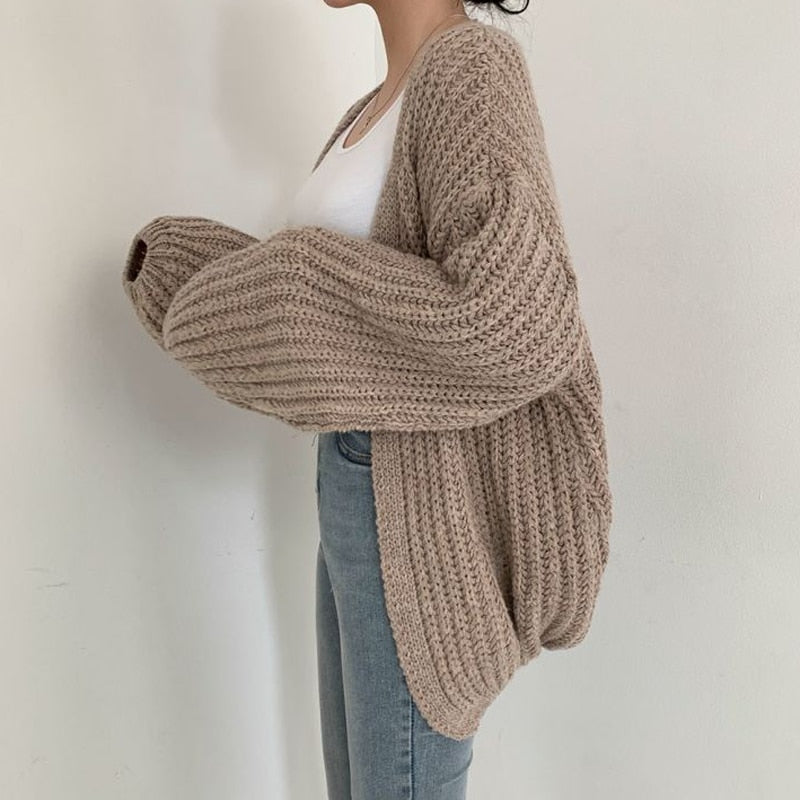 Grofgebreid Oversized Vest met Ballonmouwen Kabelpatroon Dames Open Cardigan Universele Maat Gebreid | Sansoti