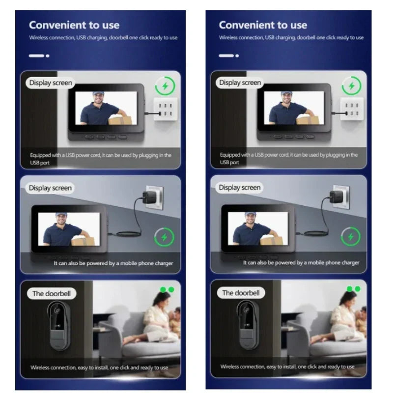 Draadloze Video Deurbel met 4.3 inch Scherm Nachtzicht 170° HD Intercom Waterdicht voor Thuisbeveiliging | Sansoti
