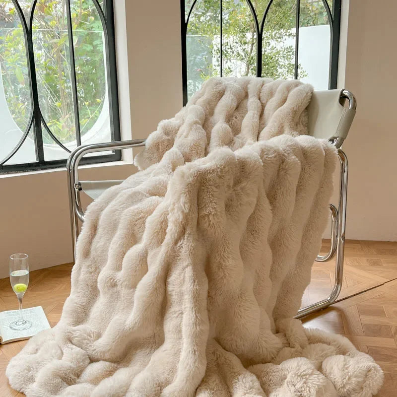 Double-Sided Faux Fur Throw 100% Polyester Winter Blanket Warm Soft Bed Sofa Decorative 4 Colors | Sansoti