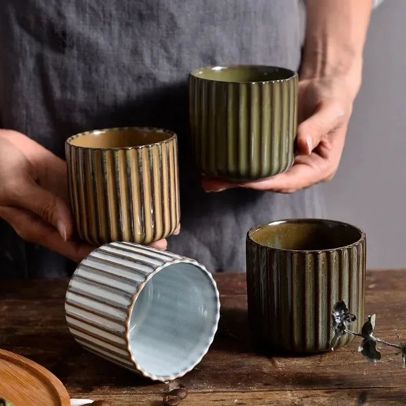 Tasse à thé Japandi en céramique rayée rétro style japonais mug à café tasse à saké tasse à thé en porcelaine mug à vin maison thé de l’après-midi | Restfield
