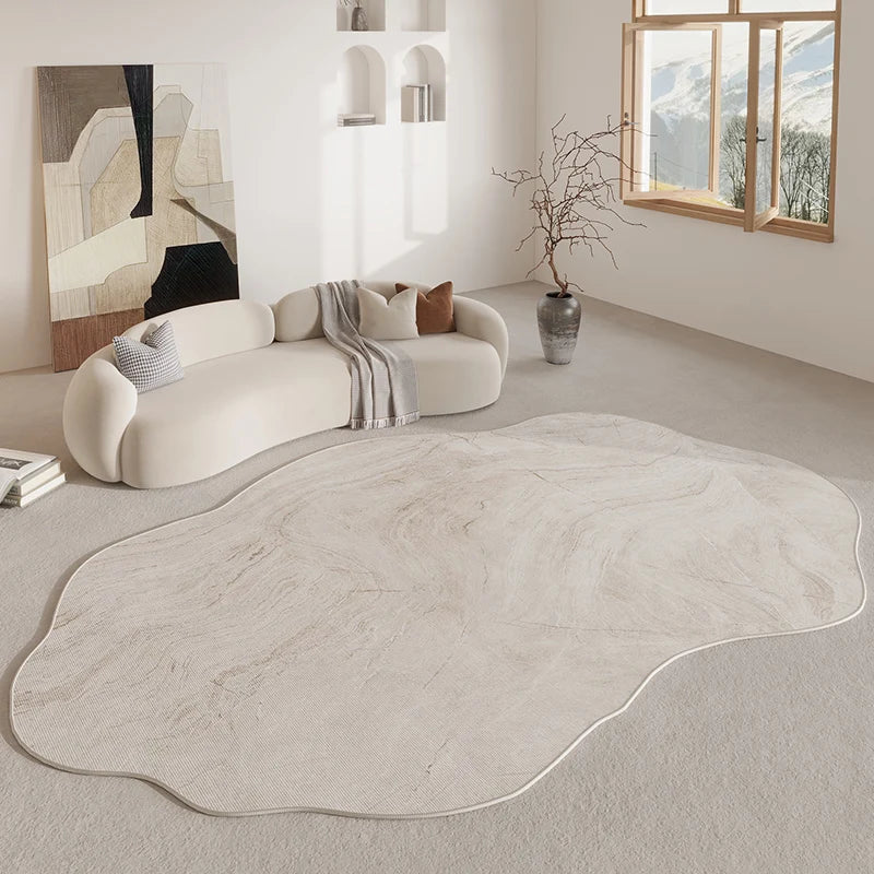 Tapis doux à forme organique, dessous antidérapant, polyester, intérieur moderne, salon, chambre | Sansoti