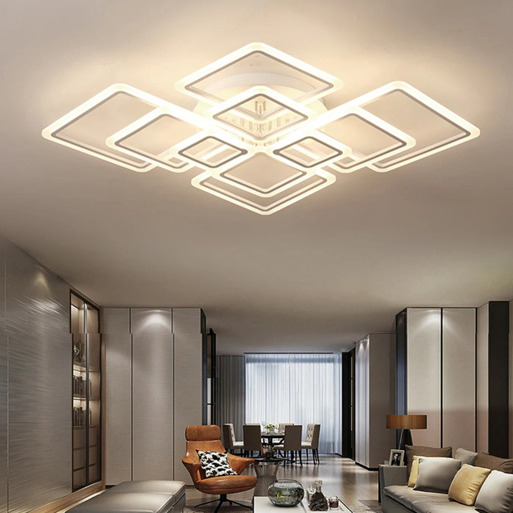 LED-Deckenleuchte Dimmbar Quadratisch Acryl Weiß Fernbedienung Wohnzimmer Schlafzimmer Modern 35W-160W Deckenlampe Arbeitszimmer | Restfield