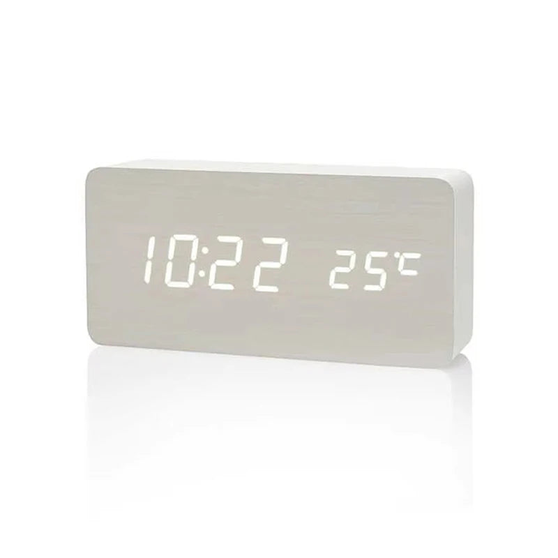Réveil Digital Aspect Bois LED Bambou Noir Marron Température USB Chambre Bureau 3 Alarmes Luminosité Réglable 12/24h Horloge de Table | Restfield