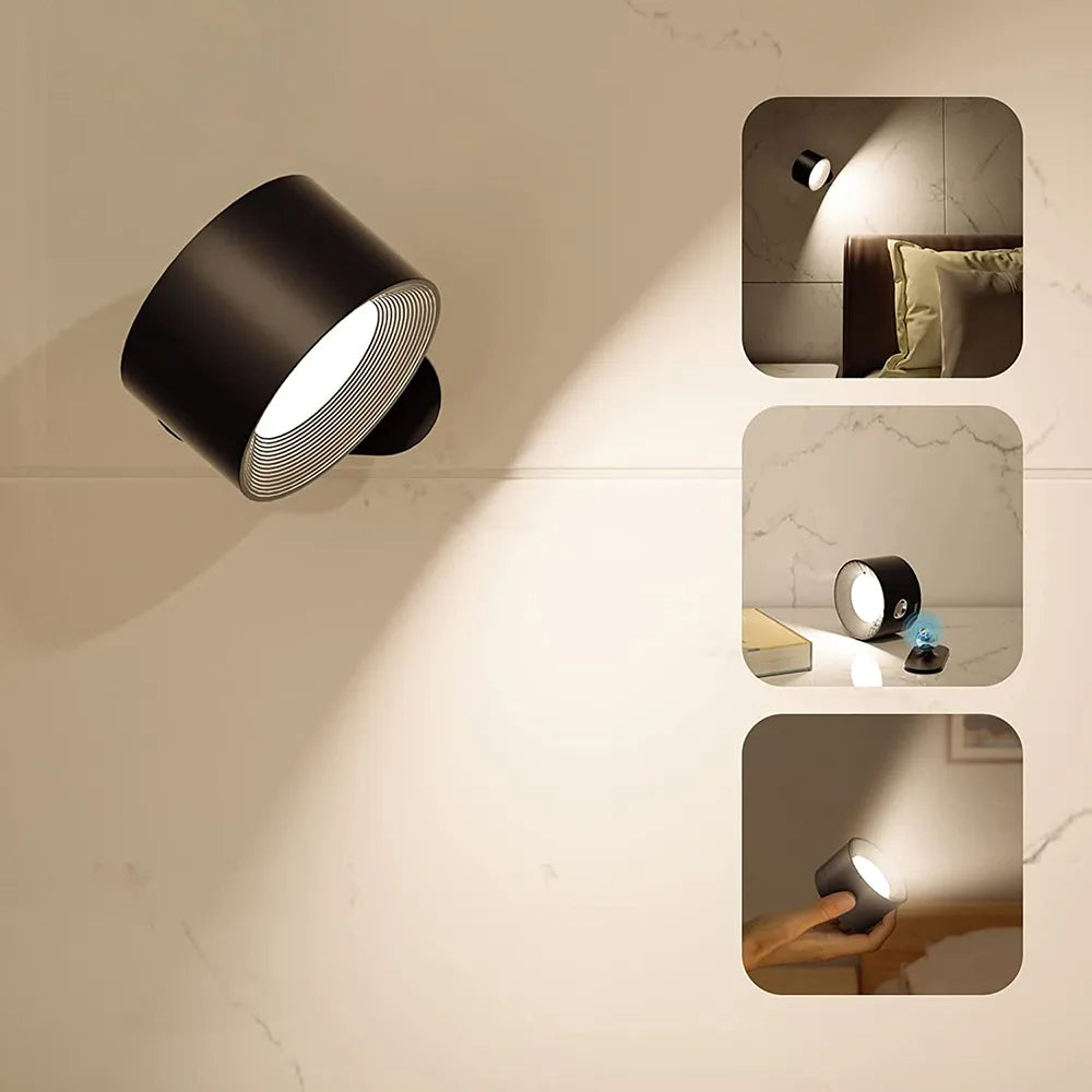 Wandleuchte Kabellos Wiederaufladbar Dimmbar 360° Drehbar Touch Fernbedienung Weiß Schwarz Holz | Restfield
