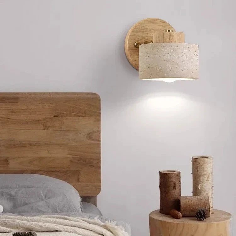 Wandlamp Travertin Steen LED E27 3000K Japandi Compact Rond | Sansoti