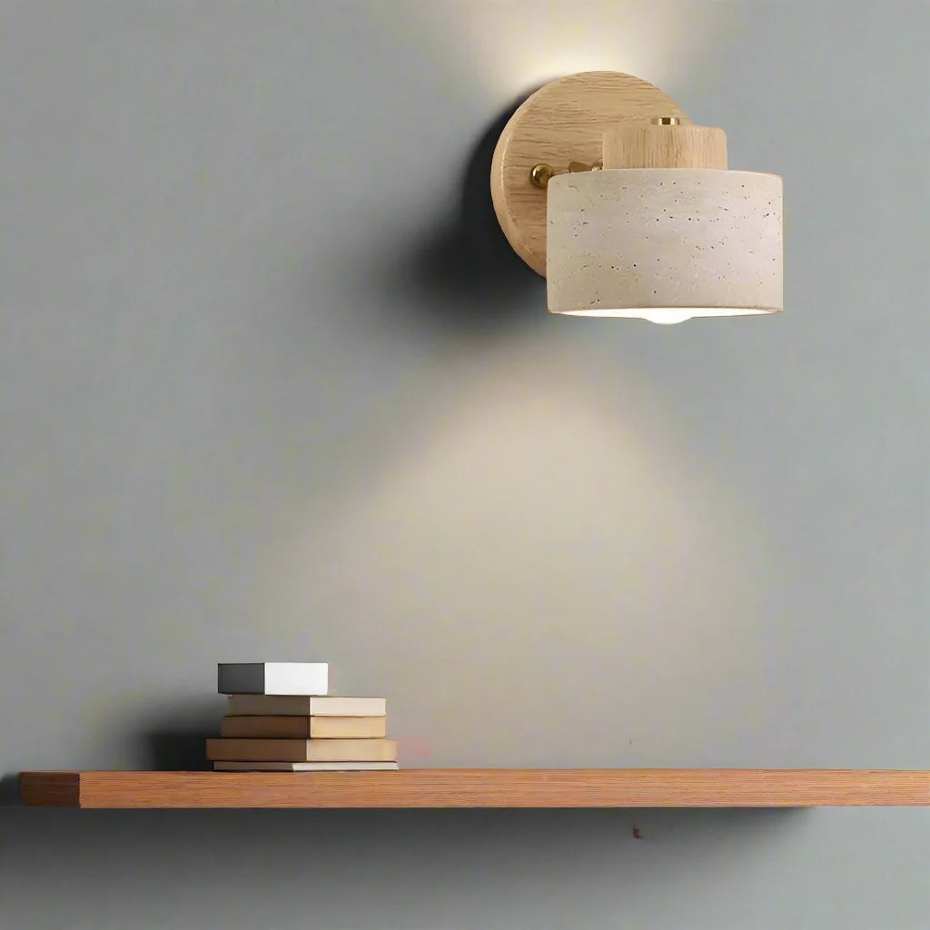 Wandlamp Travertin Steen LED E27 3000K Japandi Compact Rond | Sansoti