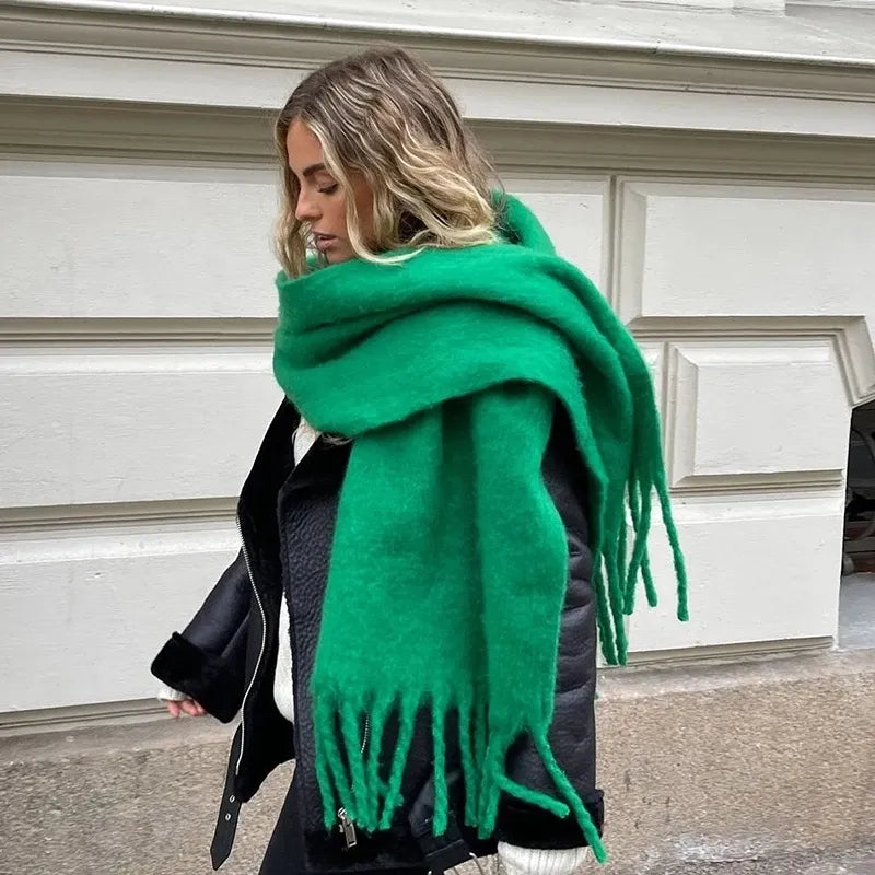Pashmina-Winterschal mit Fransen 190x50cm Einfarbiges Kaschmir-Woll-Umhängetuch Warmer Strickschal Damen Herren