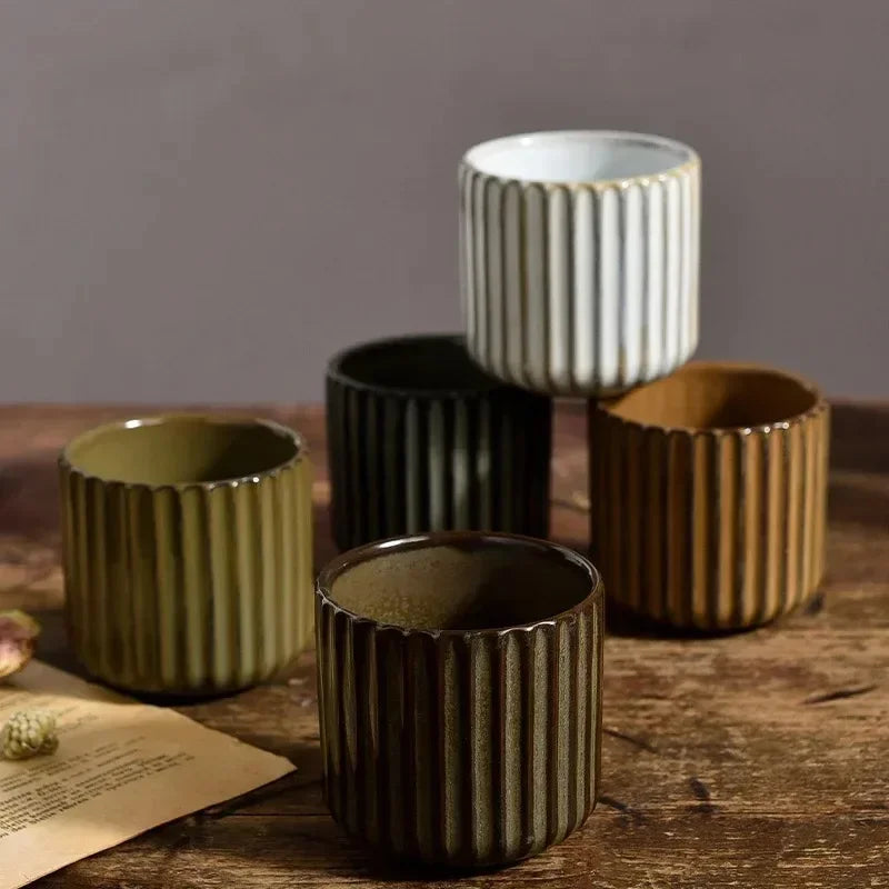 Tasse à thé Japandi en céramique rayée rétro style japonais mug à café tasse à saké tasse à thé en porcelaine mug à vin maison thé de l’après-midi | Restfield