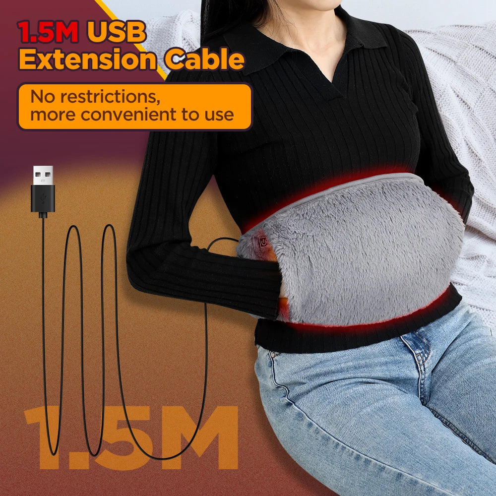 Heated Belly Belt USB Rechargeable with Hand Warmer Pocket Adjustable Soft Velvet 3 Temperature Settings | Sansoti