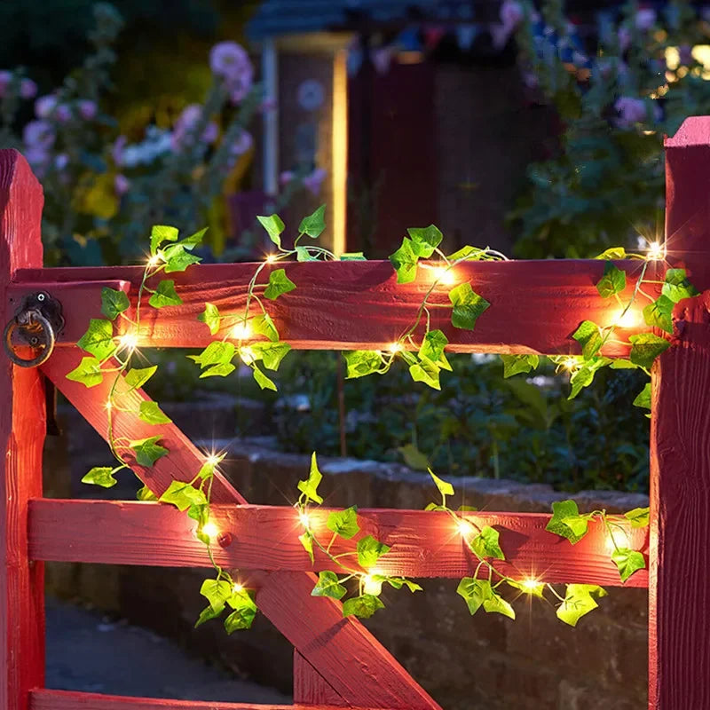 LED String Lights with Artificial Leaves 2-10m Green Vines Battery-Powered Ambient Lighting Decorative Garland Indoor Outdoor | Sansoti