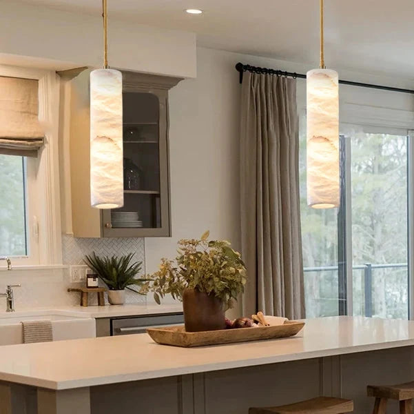 Pendelleuchte Naturstein Alabaster Messing LED Verstellbares Kabel 150cm Esstisch Küche Wohnzimmer Designbeleuchtung | Sansoti