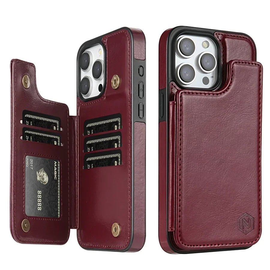 Magnetische Telefoonhoes met RFID-Bescherming Kaarthouder Leren Smartphone Portemonnee Case Wallet Cover | Sansoti