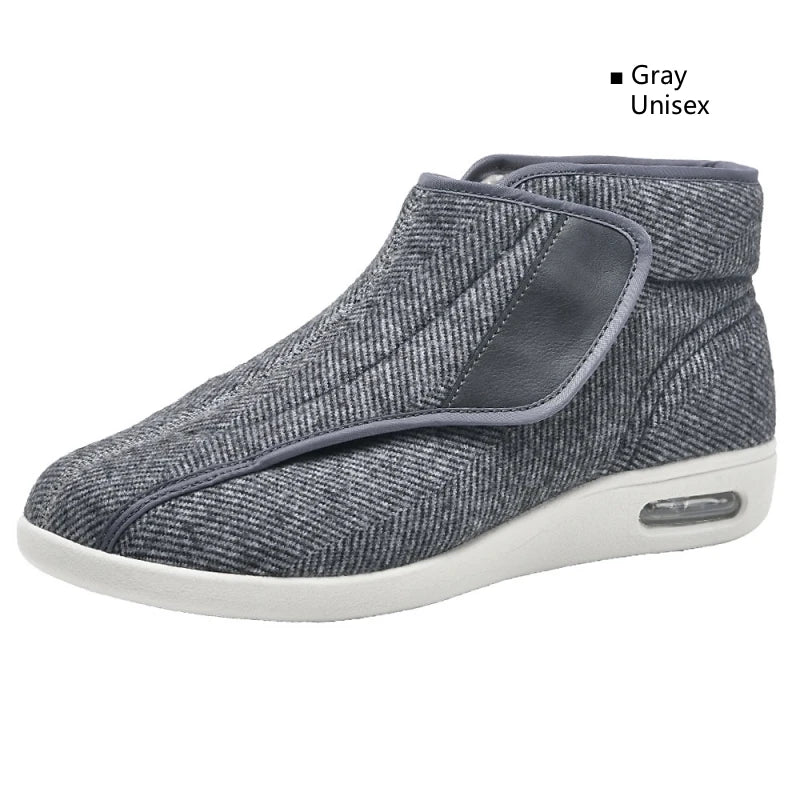 Verstellbare Wanderschuhe, hoch gefüttert, breites Fußbett, Klettverschluss, Unisex, Senioren, Outdoor, schwarz-grau | Sansoti