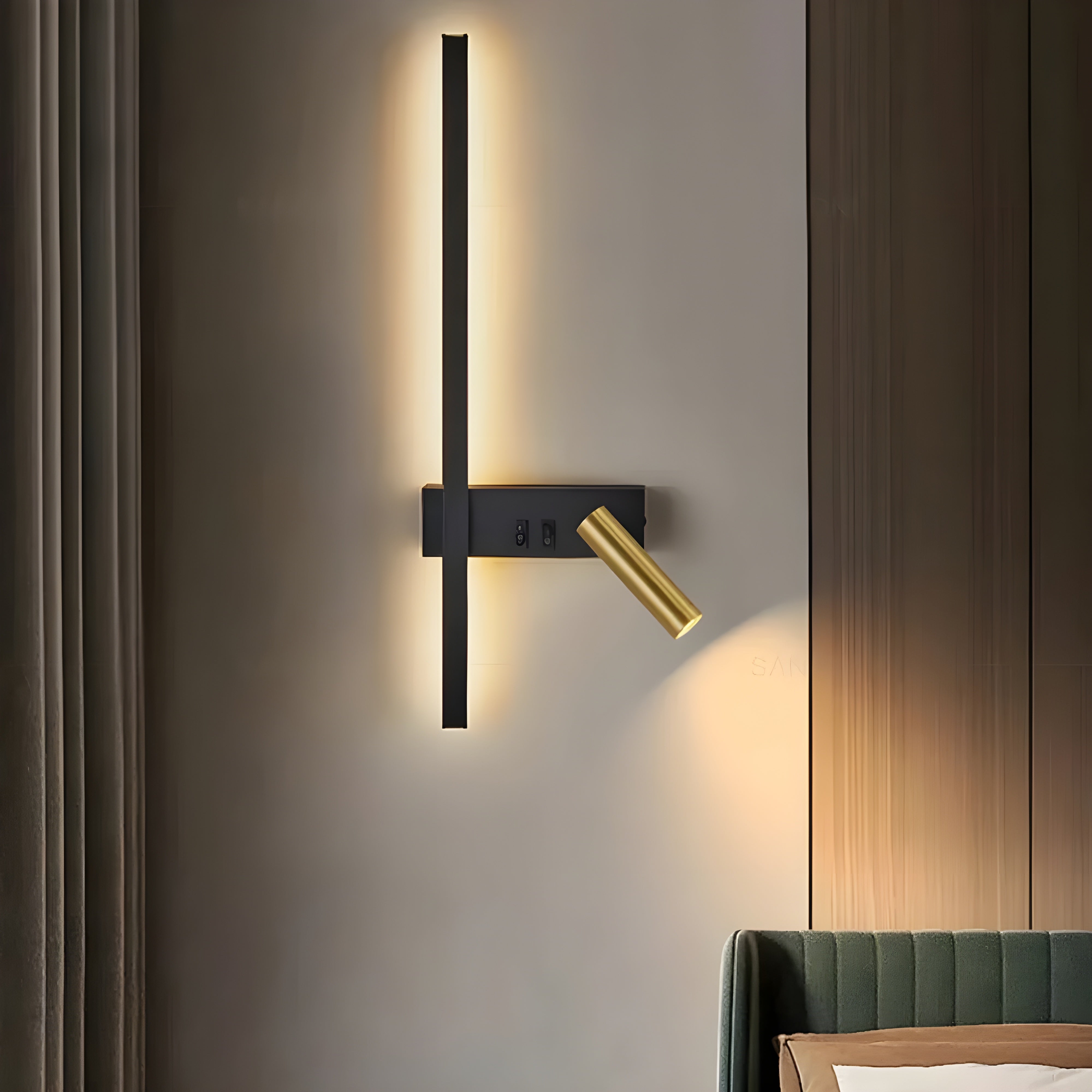 Wandlampe LED Schwarz Gold Mit Schalter Up Down Light | Restfield