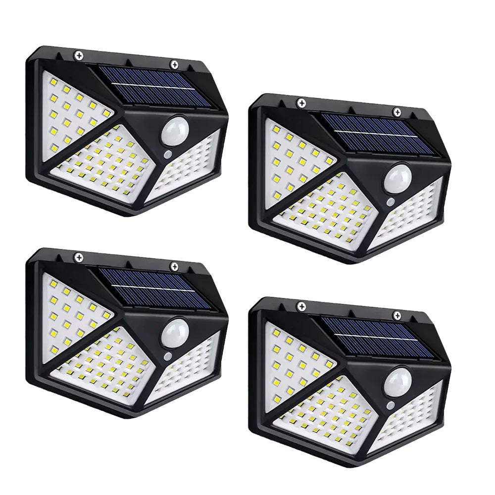 Applique murale extérieure à énergie solaire, 100 LED, détecteur de mouvement, étanche IP65, noire, éclairage de sécurité pour jardin | Sansoti