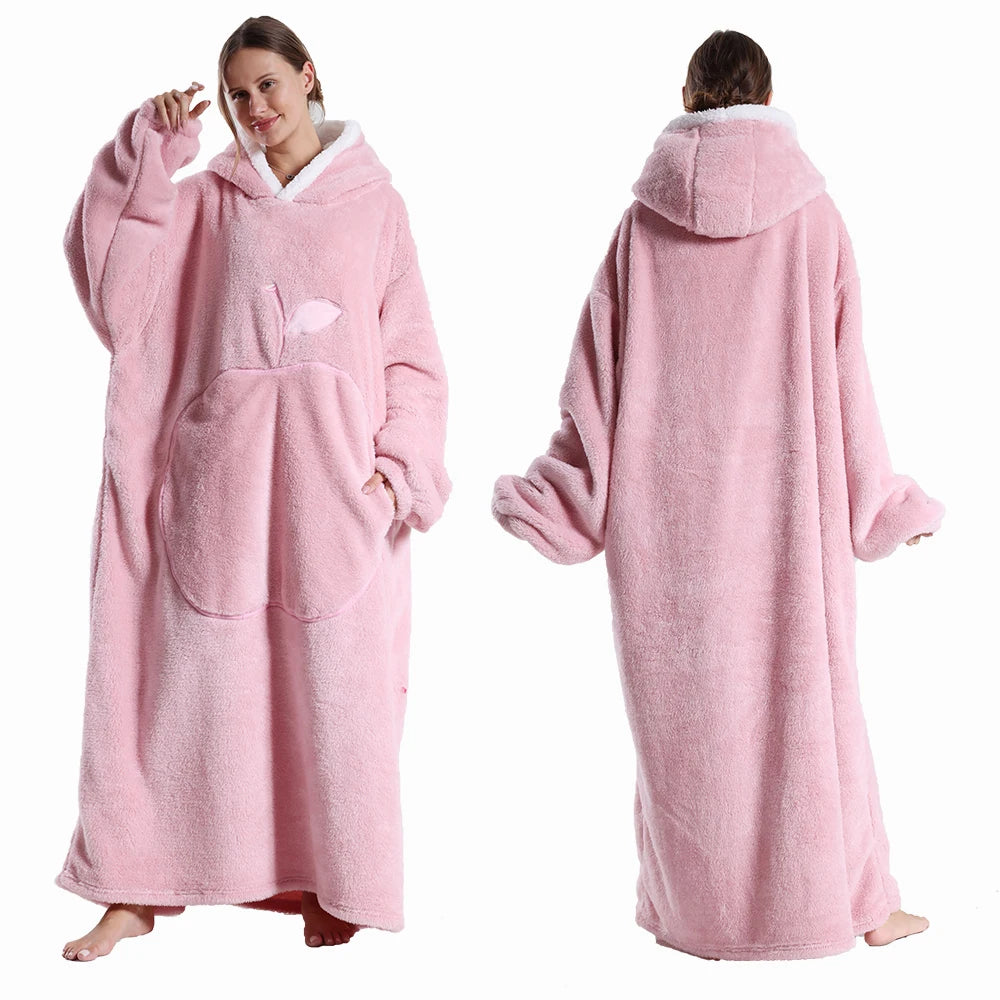 Oversized Hoodie Deken Sherpa Fleece Capuchon Mouwen Relaxkleding Volwassenen Winter Warmte Comfort Loungewear | Sansoti