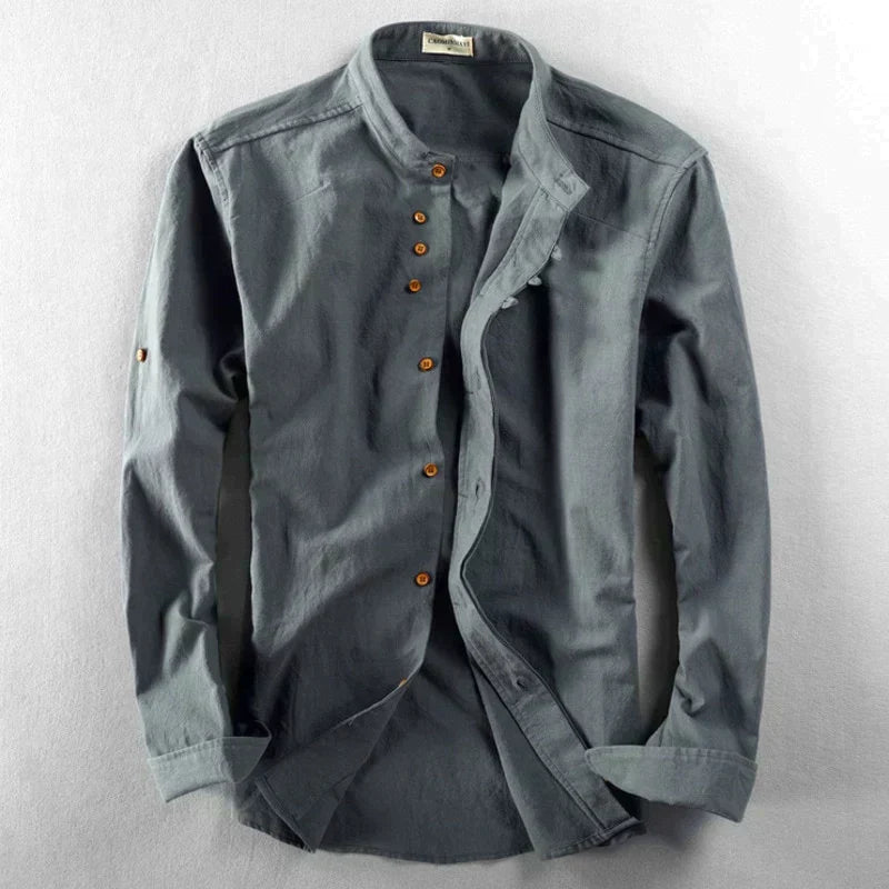 Japanese-inspired men's shirt, linen-cotton, elegant, casual or formal, long-sleeved, comfortable and soft for men | Sansoti