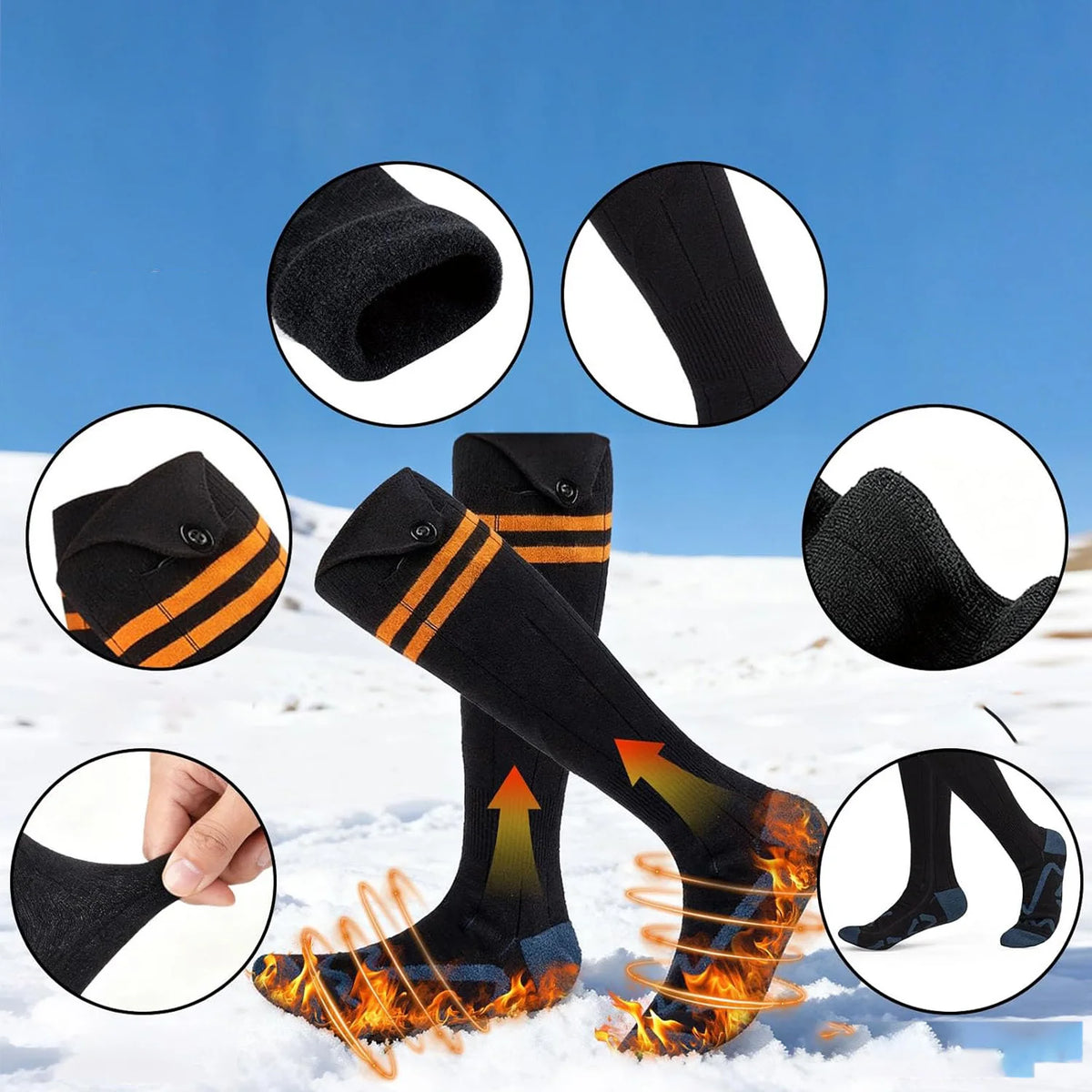 Heated Socks with Power Bank, Black Modal Cotton, 4 Temperature Settings, Winter Sports, Ice Skating, Hunting, Outdoor | Sansoti