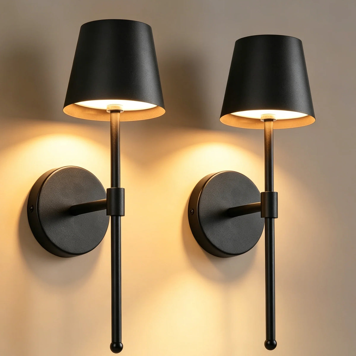 Set van 2 draadloze wandlampen met oplaadbare batterij en draadloze bediening - Moderne semi-ingebouwde LED-wandlamp geschikt voor woonkamer, slaapkamer, gang, nachtlampje, traploos dimmen, verwijderbare montage, batterij-