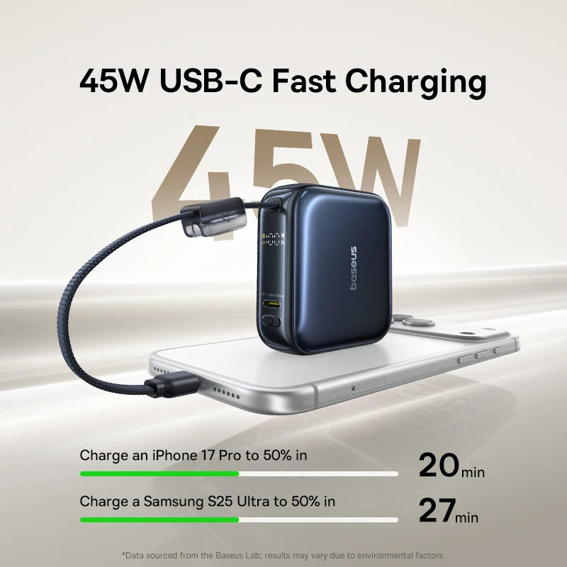 Batterie rechargeable portable 10000mAh 45W de poche avec affichage numérique, batterie externe USB-C pour smartphone et tablette | Sansoti