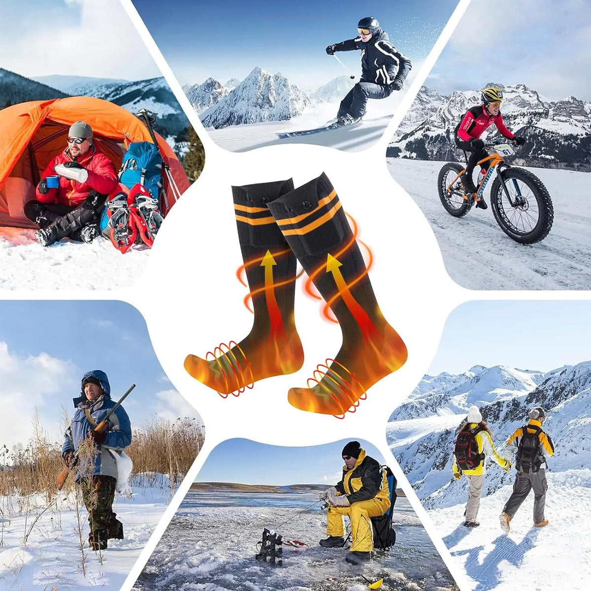 Heated Socks with Power Bank, Black Modal Cotton, 4 Temperature Settings, Winter Sports, Ice Skating, Hunting, Outdoor | Sansoti