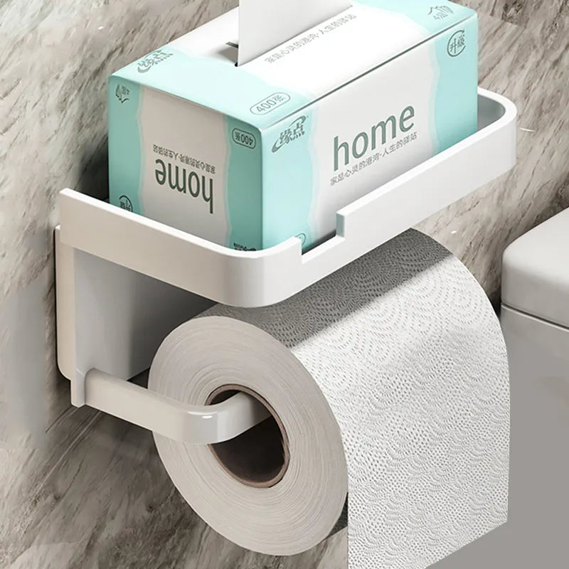Toiletrolhouder Aluminium Zwart 18.3cm Met Plank Wandmontage Badkamer Telefoonhouder Opbergrek Modern Minimalistisch | Sansoti
