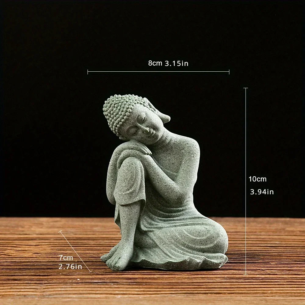 Meditierender Buddha als Dekoration, grüner Sandstein, 8 cm, Wohnzimmer, Büro, Aquarium, spirituelle Figur, Zen-Ornament | Sansoti