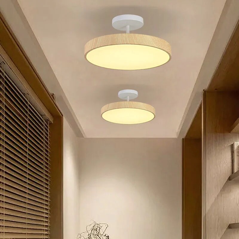 LED-Deckenleuchte Holzoptik Gold Rund Halbaufbau Wohnzimmer Schlafzimmer Esszimmer Design Deckenbeleuchtung | Restfield