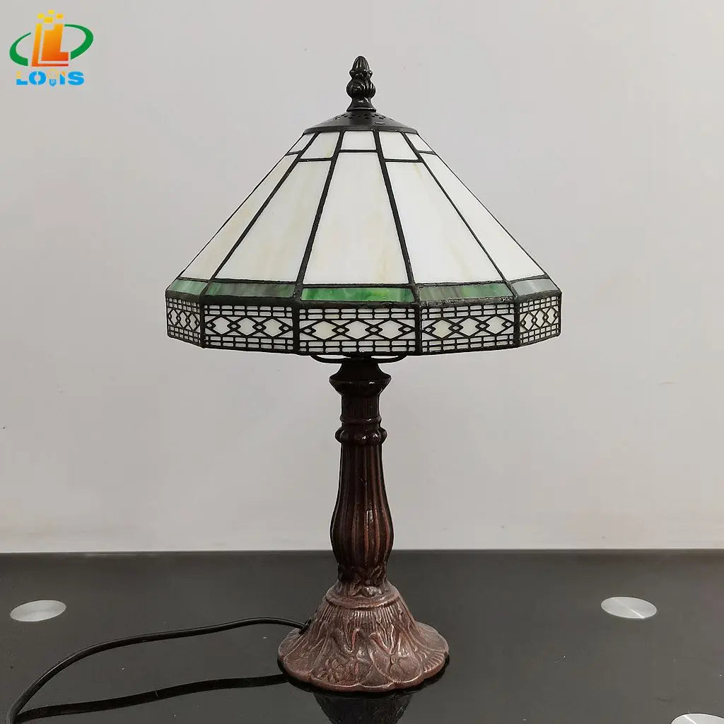 Lampe de table Tiffany Verre teinté 22cm Vert Géométrique Salon Bureau Chambre Vintage Lampe de nuit Lampe de chevet Lampe d'ambiance E27 | Restfield