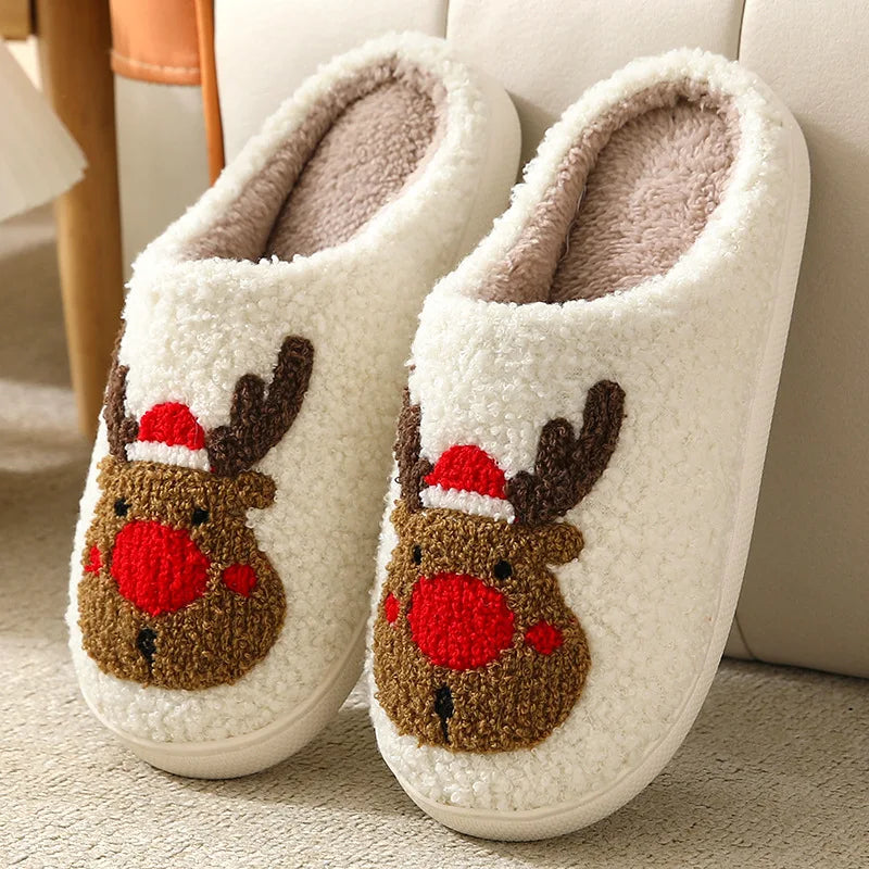 Festive house slippers with a Christmas design, winter warmth, non-slip indoor shoes, comfortable for women and men | Sansoti