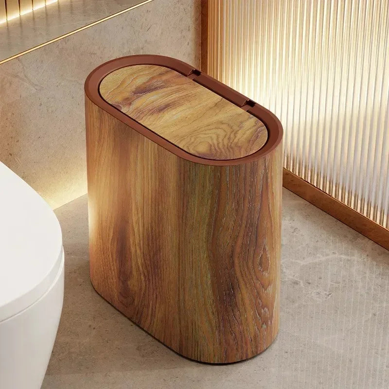 Afvalbak Marmerdesign Ellips Push Deksel Badkamer WC Kantoor Nordic Scandinavisch Compact Hygiënisch | Sansoti