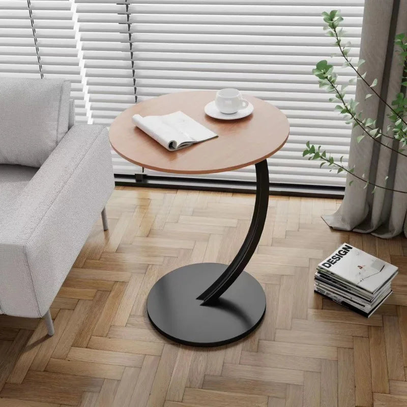 Runder Beistelltisch aus Holz und Stahl, kompakter Nachttisch im modernen Design für Wohnzimmer, Schlafzimmer oder als stilvoller Ecktisch | Sansoti