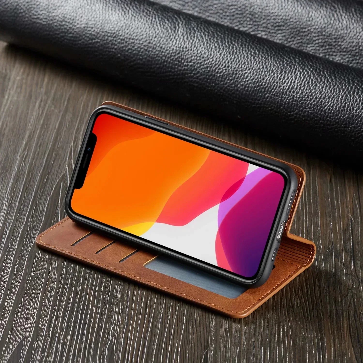 Magnetische iPhone Hoes met Leren Flip Cover Wallet Bescherming Portemonnee Kaarthouder Standaard Functie | Sansoti