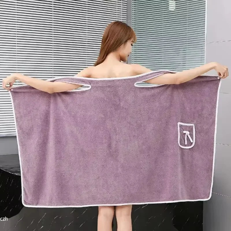 Tragbares Badetuch Damen 80x135cm schnell trocknender Bademantel aus Korallenfleece für Spa, Pool, Fitnessstudio, Sauna und Wellness | Sansoti