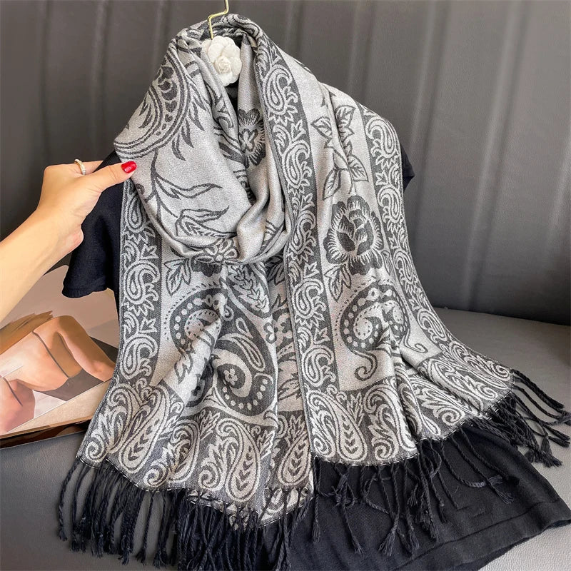 Pashmina Wrap Cashmere-look Women's 70x190cm Soft Winter Scarf Four Seasons Warm Foulard Elegant Scarf | Sansoti